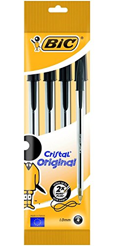 BIC Kugelschreiber Cristal Original, in Schwarz, Strichstärke: 0,4 mm, 4er Pack, Ideal für das Büro, das Home Office oder die Schule, 1 Stück (4er Pack) von BIC