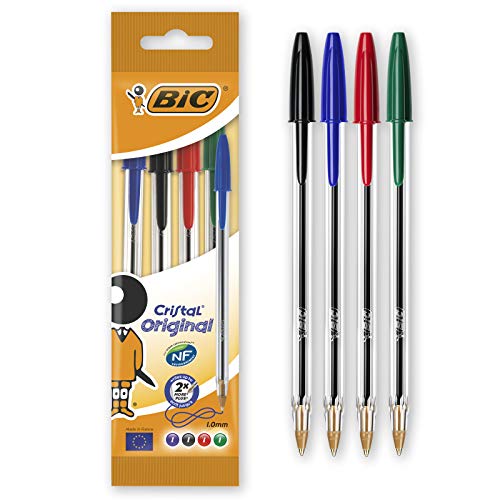 BIC Kugelschreiber Cristal Original (Strichstärke: 0,32 mm und Kugeldurchmesser: 1,0 mm) Beutel à 4 Stück, sortiert von BIC Cristal