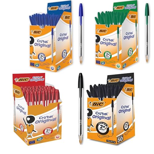 BIC Kugelschreiber Cristal Original – 200er Pack in Blau, Schwarz, Rot oder Grün – 0,4 mm Strichstärke – Dokumentenechte Kulis fürs Büro, Homeoffice & Schule von BIC
