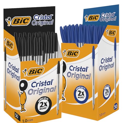 BIC Kugelschreiber Cristal Original Bundle – 100 Stück (50x Schwarz + 50x Blau) – 0,4mm Strichstärke – Ideal für Büro, Schule & Home Office von BIC