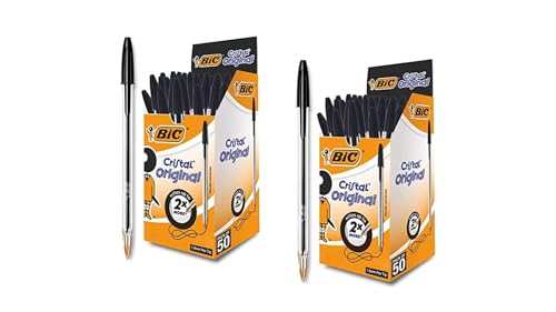 BIC Kugelschreiber Cristal Original – Schwarz – 0,4mm Strichstärke – 2 x 50er Pack – Ideal für Büro, Home Office & Schule BIC Kugelschreiber Cristal Original – Schwarz – 0,4mm Strichstärke – 2 x 50er Pack – Ideal für Büro, Home Office & Schule von BIC