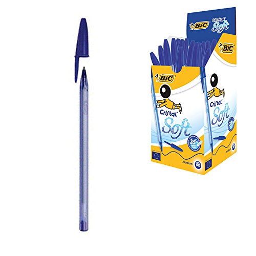 BIC Kugelschreiber Cristal Soft, in Blau, Strichstärke 0,35 mm, 50er Pack, Ideal für das Büro, das Home Office oder die Schule von BIC