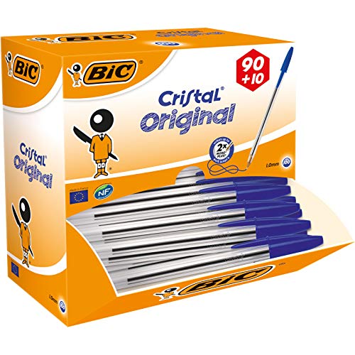 BIC Kugelschreiber Set Cristal Original, in Blau, Strichstärke 0,4 mm, 100er Pack, Ideal für das Büro, das Home Office oder die Schule von BIC