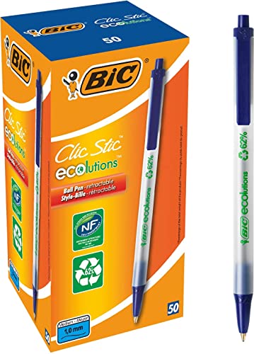 BIC Kugelschreiber Set ECOlutions Clic Stic, in Blau, Strichstärke 0,32 mm, 50er Pack, Ideal für das Büro, das Home Office oder die Schule von BIC