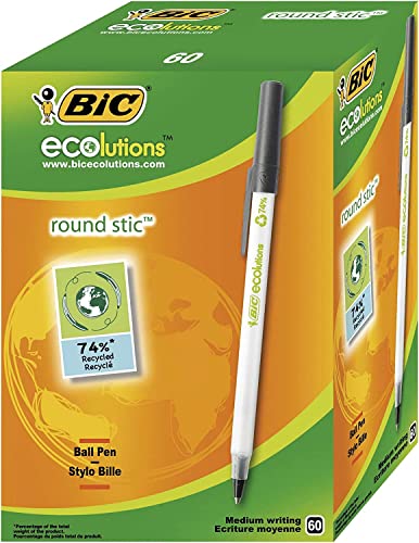 BIC Kugelschreiber ECOlutions Round Stic, in Schwarz, Strichstärke 0,4 mm, 60er Pack, Ideal für das Büro, das Home Office oder die Schule von BIC