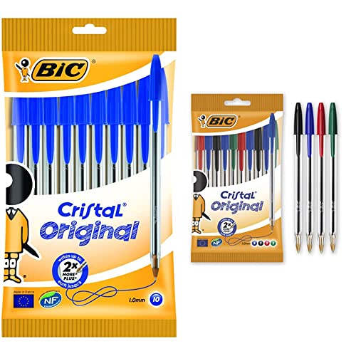 BIC Kugelschreiber Set Cristal Original, in Blau, Strichstärke 1 mm, 10er Pack, Ideal für das Büro, das Home Office oder die Schule & 830865 Cristal Original, 10er Kugelschreiber-Set von BIC