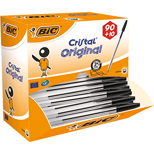 BIC Kugelschreiber Set Cristal Original, in Schwarz, Strichstärke 0,4 mm, 100er Pack, Ideal für das Büro, das Home Office oder die Schule von BIC