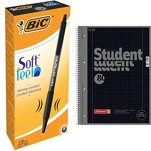 BIC Kugelschreiber Set Soft Feel Clic Grip, in Schwarz, Strichstärke 1.0 mm, 12er Pack & Brunnen 1067928190 Notizblock/Collegeblock Student Colour Code schwarz BIC Kugelschreiber Set Soft Feel Clic Grip, in Schwarz, Strichstärke 1.0 mm, 12er Pack & Brunnen 1067928190 Notizblock/Collegeblock Student Colour Code schwarz von BIC