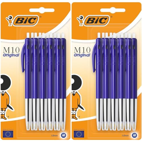BIC M10 Clic Kugelschreiber, M-Spitze, Blau, 10 Stück (Packung mit 2) von BIC
