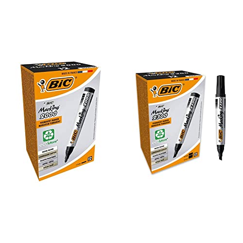 BIC Marking 2000 Permanent Marker, Schwarz, 12 Stück & Marking 2300 Permanent Marker, in Schwarz, Wasserfester Stift auch für Karton, Glas und Kunststoff, Strichstärke 3.7 mm, 12er Pack BIC Marking 2000 Permanent Marker, Schwarz, 12 Stück & Marking 2300 Permanent Marker, in Schwarz, Wasserfester Stift auch für Karton, Glas und Kunststoff, Strichstärke 3.7 mm, 12er Pack von BIC