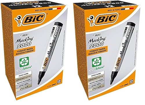 BIC Marking 2000 Permanent Marker, in Schwarz, Wasserfester Stift für Glas, Metall, Holz & Co, Strichstärke 1,7 mm, 12 Stück (2er Pack) von BIC