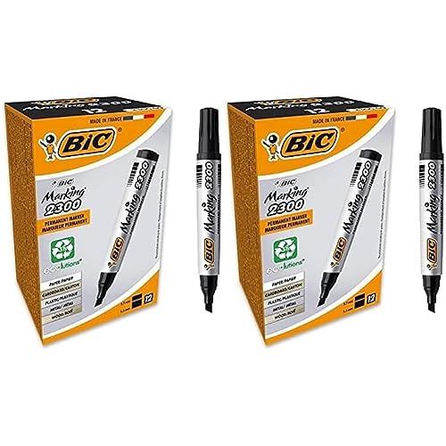 BIC Marking 2300 Permanent Marker, in Schwarz, Wasserfester Stift auch für Karton, Glas und Kunststoff, Strichstärke 3.7 mm, 24er Pack von BIC