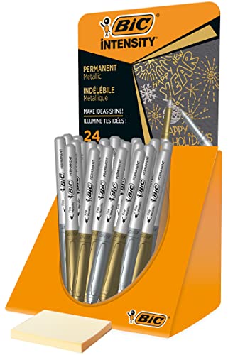 BIC Intensity Marker, 24er Pack in den Metallicfarben gold und silber, Strichstärke: 0.8 mm, mit gummierter Griffzone von BIC Intensity