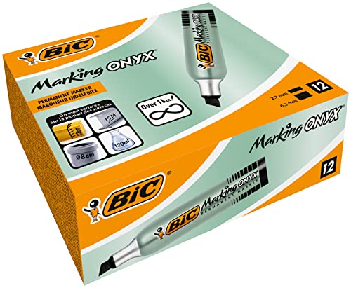 BIC Marking Onyx Permanent Marker, Wasserfester Stift, in Schwarz, 12er Pack, mit Keilspitze, Strichstärke: 2.7 mm bis 6.2 mm, schnelltrocknend BIC Marking Onyx Permanent Marker, Wasserfester Stift, in Schwarz, 12er Pack, mit Keilspitze, Strichstärke: 2.7 mm bis 6.2 mm, schnelltrocknend von BIC