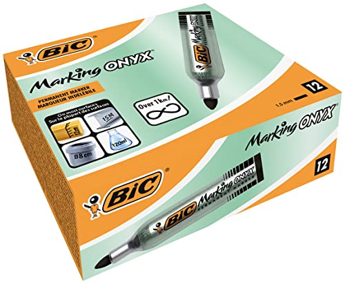 BIC Marking Onyx Permanent Marker, Wasserfester Stift, in Schwarz, 12er Pack, mit Rundspitze, Strichstärke: 1,5 mm, schnelltrocknend von BIC
