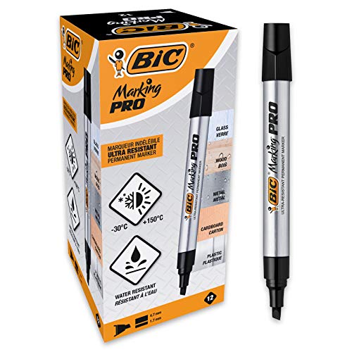BIC Marking Pro Permanent-Marker mit Keilspitze - Schwarz, 12er Pack von BIC
