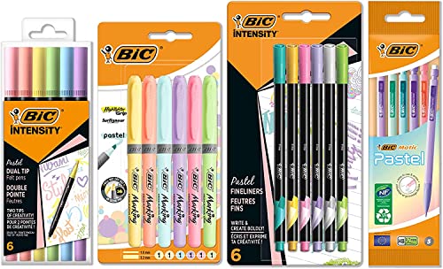 BIC Schreibwaren Set Pastell à 23: 6 Textmarker, 5 Fineliner, 6 Bleistifte, 6 Dual Tip Brush Pens, jeweils in verschiedenen Pastellfarben, 1 Stück (23er Pack) von BIC