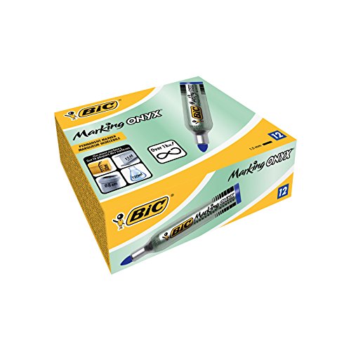BIC Marking Onyx Permanent Marker, Wasserfester Stift, in Blau, 12er Pack, mit Rundspitze, Strichstärke: 1,5 mm, schnelltrocknend BIC Marking Onyx Permanent Marker, Wasserfester Stift, in Blau, 12er Pack, mit Rundspitze, Strichstärke: 1,5 mm, schnelltrocknend von BIC