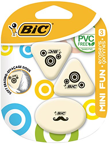 BIC Radierer Mini Fun aus synthetischem Kautschuk, Blister à 3 Stück von BIC