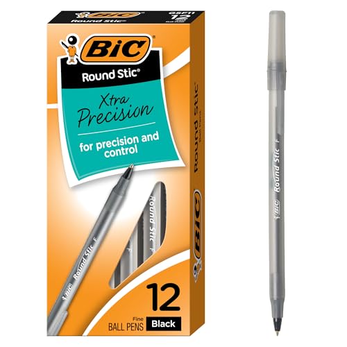 BIC Round Stic Kugelschreiber, feine Spitze (0,8 mm) 12 Count Black (0.8 mm) von BIC