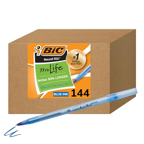 BIC Round Stic Xtra Life Kugelschreiber, Mittelgroße Spitze 144 Count blau von BIC
