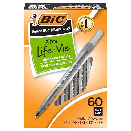 BIC Round Stic Xtra Life Kugelschreiber, Mittelgroße Spitze 60 count Schwarz von BIC