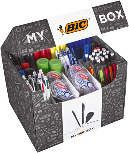 BIC Schreibwaren Set: 75 Kugelschreiber, 8 Textmarker, 2 Kleber, 7 Marker, 8 Korrekturroller & 24 Druckbleistifte, My BIC Box von BIC