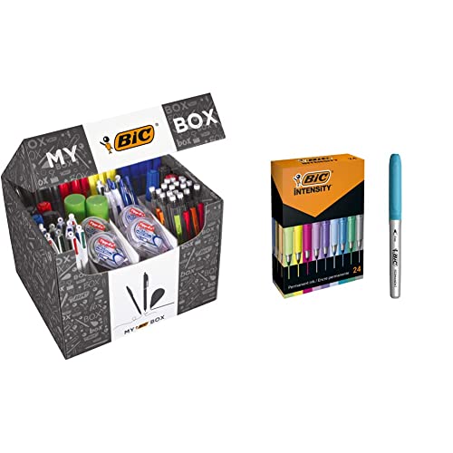 BIC Schreibwaren Set: 75 Kugelschreiber Intensity Pastell Marker, in 24 verschiedenen Metallic- und Pastellfarben, geruchsarm, schnell trocknend, 24er Set (Verpackung kann variieren) von BIC
