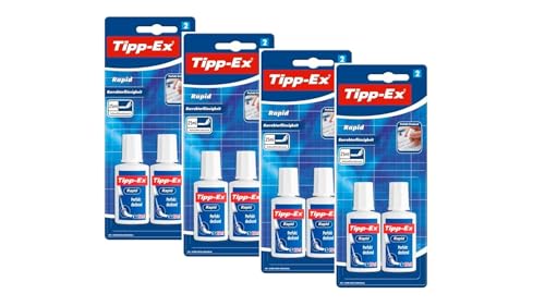 BIC Tipp-Ex Rapid Korrekturflüssigkeit - 8 x 25 ml - Korrekturfluid mit Auftragsschwämmchen für präzises Ausbessern - Ideal für Büro, Schule & Home Office von BIC