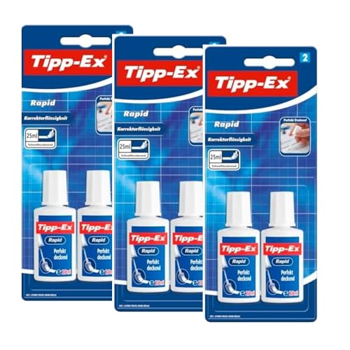 BIC Tipp-Ex Rapid Korrekturflüssigkeit - 6 x 25 ml - Korrekturfluid mit Auftragsschwämmchen für präzises Ausbessern - Ideal für Büro, Schule & Home Office BIC Tipp-Ex Rapid Korrekturflüssigkeit - 6 x 25 ml - Korrekturfluid mit Auftragsschwämmchen für präzises Ausbessern - Ideal für Büro, Schule & Home Office von BIC