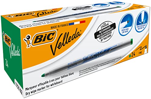 BIC Velleda Whiteboard Marker, 24er Pack, in Grün, mit Rundspitze, feine Strichstärke, geruchsarm, in kompakter Größe von BIC