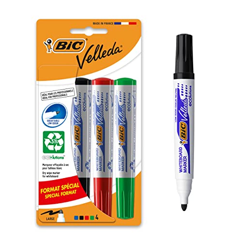 BIC Velleda 1741 Filzstift Pack 4 Marker Hat Trocken abwischbar Rundspitze farblich sortiert von BIC VELLEDA