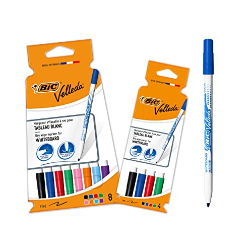BIC Velleda Bundle-Marker, perfekt für Büro oder Klassenzimmer, mit guter Radierbarkeit, 12 Stück [Amazon Exclusive], schwarz von BIC VELLEDA