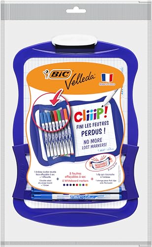 BIC 967444 Velleda Cliiip Set Whiteboard (21 x 31 cm) Wischer; 8 abwischbare Marker -10er Set, Färblich Sortiert von BIC