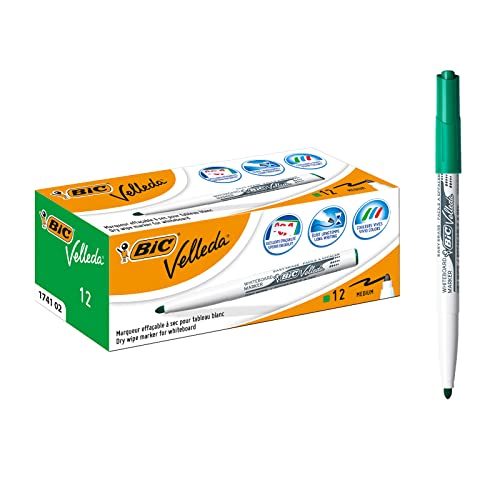 BIC Velleda Whiteboard Marker, 12er Pack, in Grün, mit Rundspitze, Strichstärke: 1,4 mm, geruchsarm, in kompakter Größe von BIC