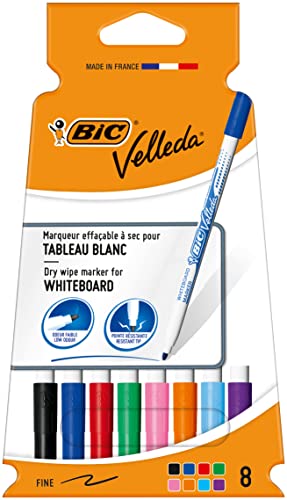 BIC Velleda Whiteboard Marker, in 8 verschiedenen Farben, mit Rundspitze, Strichstärke: 1,5 mm, speziell für Kinder entwickelt von BIC