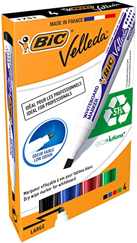 BiC 11990017 Whiteboard-Marker Keilspitze Strichbreite 3,7-5,5 mm 4 Stück sortiert, Blau von BIC