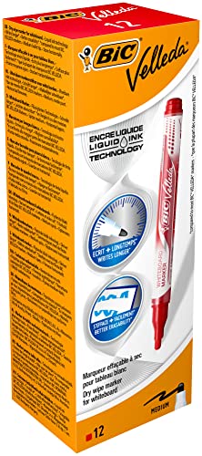 BiC Velleda Whiteboard-Marker, Liquid-Ink-Tank, trocken abwischbar, Rot, 12 Stück BiC Velleda Whiteboard-Marker, Liquid-Ink-Tank, trocken abwischbar, Rot, 12 Stück von BIC