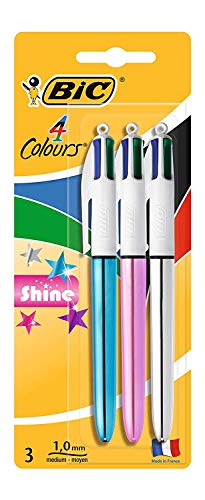 Bic 4 Colour Shine Kugelschreiber, 2er-Pack plus 1 Stück gratis,farblich sortiert von BIC