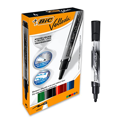 Bic 902099 Whiteboard-Marker Velleda Liquid Ink Pocket, 4er Etui von Bic