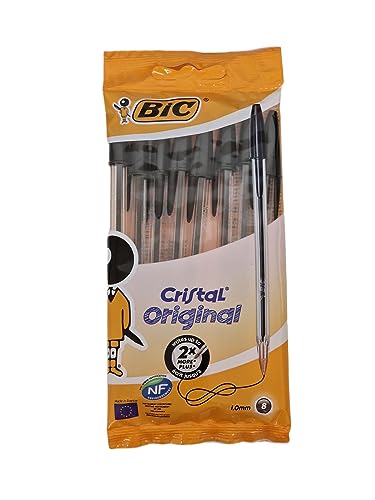 Bic Cristal Original Kugelschreiber Stifte, wischfrei, ideal für die Schule, schwarz, mittlere Spitze (1,0 mm), 8 Stück von BIC