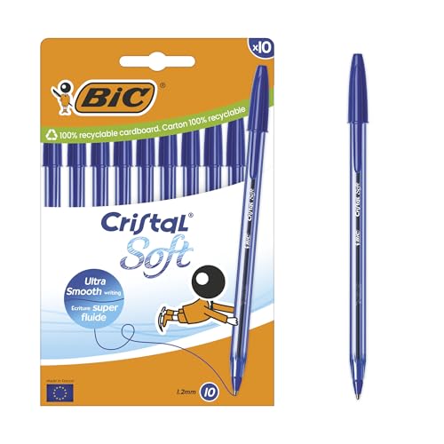 BIC Cristal Soft Kugelschreiber mit mittlerer Spitze (1,2 mm) und Softline Tinte – Blau, Kartonschachtel à 10 von BIC