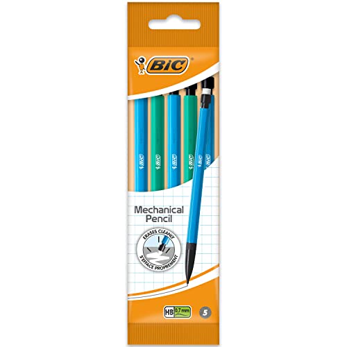 Bic Matic Druckbleistifte mit Radiergummi, HB 0,7 mm Spitze, 5 Stück von Bic