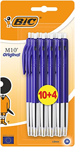 Bic M10 Fashion Clic Ball Kugelschreiber, Blau, 10 Stück + 4 gratis von BIC