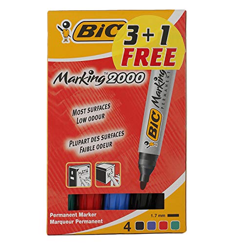 Bic Marking 2000 Permanentmarker schwarz/blau/rot/grün 3 + 1 gratis von BIC