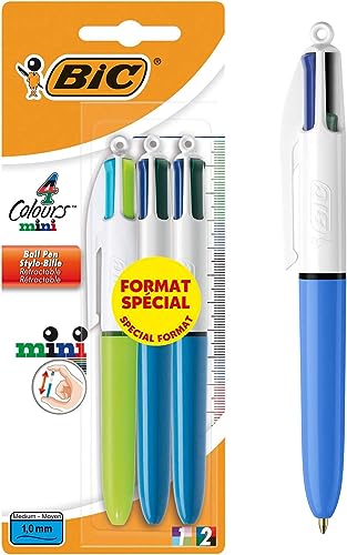 BIC 4 Farben Kugelschreiber Set 4 Colours Mini, 3er Pack, Ideal für das Büro, das Home Office oder die Schule von BIC