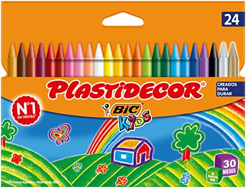 Bic Plastidecor farbig Wachsmalstifte, Klassisch, 24 Stück (1er Pack) von BIC