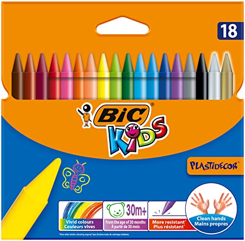 Bic Plastidecor farbig Wachsmalstifte, Klassisch, 18 Stück (1er Pack) von BIC