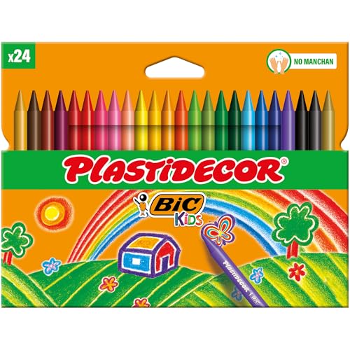 Bic Plastidecor farbig Wachsmalstifte, Klassisch, 24 Stück (1er Pack) von BIC