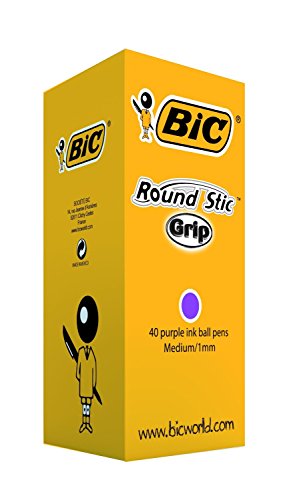 Bic Round Stic Grip Kugelschreiber mit violetter Tinte, 40 Stück Bic Round Stic Grip Kugelschreiber mit violetter Tinte, 40 Stück von BIC